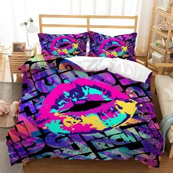 Bed Three-Piece Flag Quilt Cover 3D Digital Printing Kit 135 * 200 (two-piece set) 90g