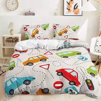 Bed Three-Piece Illustration Landscape Animal Quilt Cover 3D Digital Printing Kit 135 * 200 (two-piece set) 90g