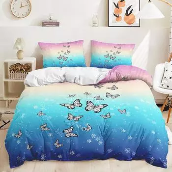 Bed Three-Piece Insect Butterfly Quilt Cover 3D Digital Printing Kit 135 * 200 (two-piece set) 90g