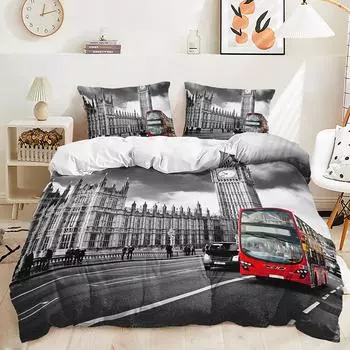 Bed Three-Piece Landscape Rose Urban Quilt Cover 3D Digital Printing Kit 135 * 200 (two-piece set) 90g