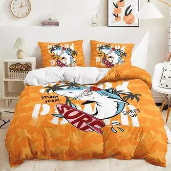 Bed Three-Piece Marine Animal Kit Sea Turtle Shark Quilt Cover Two-Piece Bedroom 135 * 200 (two-piece set) 90g