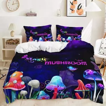 Bed Three-Piece Plant Magic Mushroom Kit Pastoral Quilt Cover Two-Piece Bedroom 135 * 200 (two-piece set) 90g