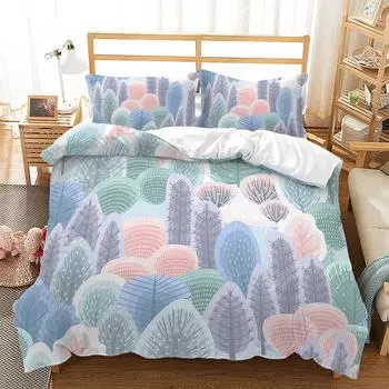 Bed Three-Piece Plant Series Bamboo And Wood 3D Digital Printing Quilt Kit 135 * 200 (two-piece set) 90g