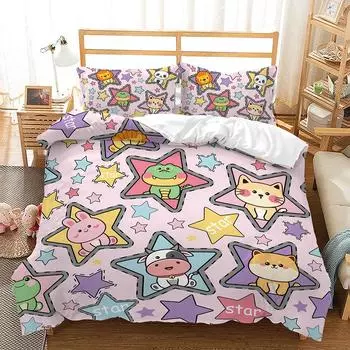 Bed Three-Piece Rainbow Star Illustration Series Unicorn 3D Digital Printing Kit 135 * 200 (two-piece set) 90g