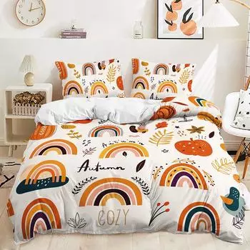 Bed Three-Piece Thanksgiving Fox Pumpkin Quilt Cover 3D Digital Printing Kit 135 * 200 (two-piece set) 90g