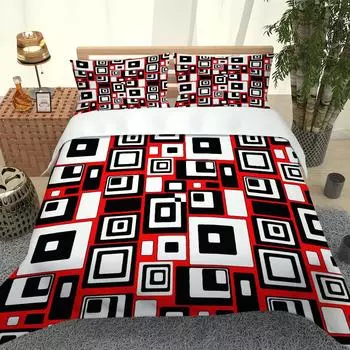Bedding Set 3D Art Geometric Patterns Duvet Cover with Zipper Closure Comforter Cover Queen King Full Polyester Quilt Cover W90xL190cm