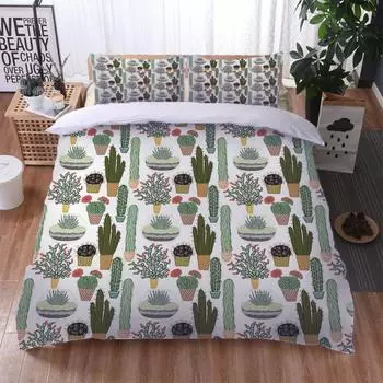 Bedding Set 3D Plant Cactus Printing Bedclothes Duvet Cover With Pillowcases Comforter Cover King Queen Twin Home Textiles W90xL190cm