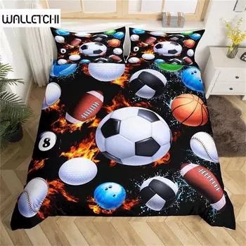Bedding Set Duvet Cover Twin King Microfiber Soccer Volleyball Games Sports Comforter Cover for Kids Teens Bedroom Decorate EU single(135x200cm)