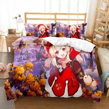 Bedding Set Genshin Impact Game Kids 3d Duvet Cover Set Comforter Bed Linen Twin Queen King Single Size Dropshipping Cartoon EU Single 135x200cm