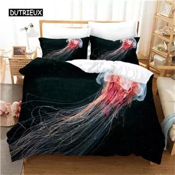 Bedding Set Marine Life Pink Jellyfish Fashion Duvet Cover Set Bedroom Set Comfort Cover for Women Girls Kids Bedroom Decoration EU single(135x200cm)