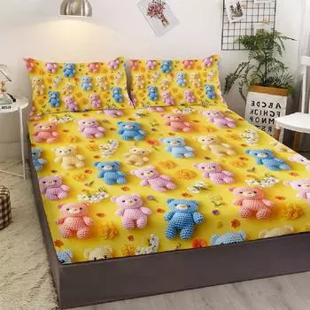Bedding Set Of 3 Pieces In Bright Yellow With 2 Pillowcases, Suitable For Living Room And Bedroom (Pets, Cartoon) 99cmx199cm