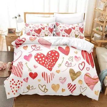 Bedding Set Pink Love Heart Duvet Cover Boy, Kid s Fashion Quilt Cover Girls Room Cute Sweets Bedding King/Queen Duvet Cover Set EU single(135x200cm)