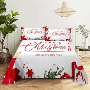 Bedding Sets Christmas Print Bed Sheet Fashion Design Double Flat Sheet Boys Girls Bed Sheet Set Bed Sheets and Pillowcases 150X230cm(2Pcs)