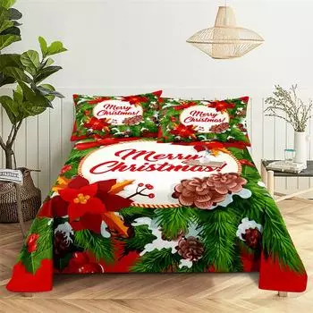 Bedding Sets Christmas Print Bed Sheet Fashion Design Double Flat Sheet Boys Girls Bed Sheet Set Bed Sheets and Pillowcases 150X230cm(2Pcs)