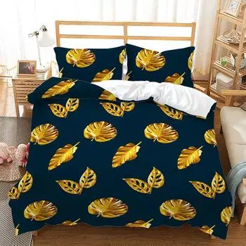 Bedding Three-Piece Set Quilt Cover Pillowcase 3D Digital Printing Plant Leaf Fruit Kit 135 * 200 (two-piece set) 90g