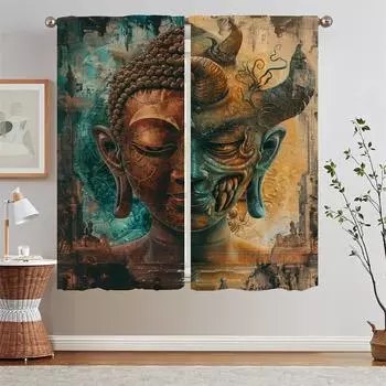Bedroom Curtains 2 Pieces One Thought Becomes a Buddha Cover Curtain for Children s Room Ready Curtains Cheap Tentacles Blackout W50xH70cmx2pcs-CL
