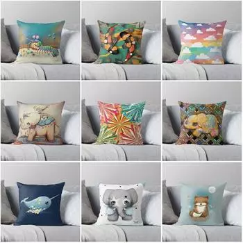 Спальня Гостиная Геометрическая Абстрактная Подушка Чехол Мультфильм Растение Животное Милое Дерево Цветок Радужный Узор Декоративная Наволочка 40x40cm