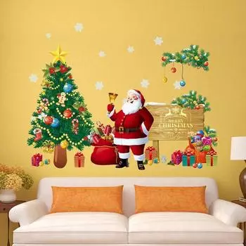 Bedroom Wall Kids Sticker Christmas Tree Santa Claus Window Decal Art Diy Vinyl