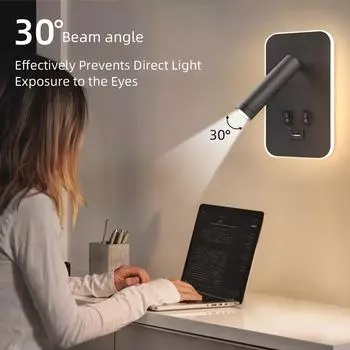 Bedside Wall Lamp with USB Switch Charging Port LED Rotation Reading Light Wall Mounted Spotlight Bedroom Bedside Corridor Decor AC85-265V