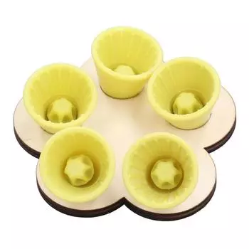 Bee Drinking Cup with Wooden Stand 5 Cups Plastic Water Dispenser Watering Station for Thirsty