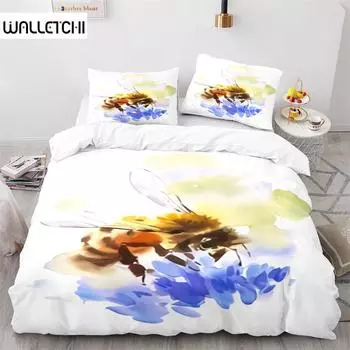 Bee Duvet Cover Set Watercolour Style Cartoon Cute Animals Polyester Comforter Cover King Full Twin Size For Kids Boys Girls EU single(135x200cm)