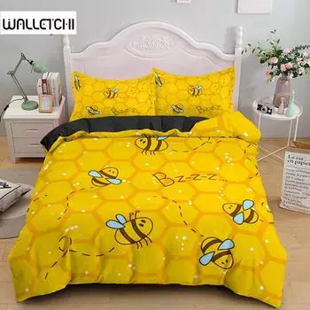 Комплект постельного белья «Пчелиные соты» Летающая дикая природа Геометрический Цветочный Пододеяльник Полуторный Кинг-сайз Микрофибра Шестиугольник Пчелиный улей Чехол для одеяла EU single(135x200cm)