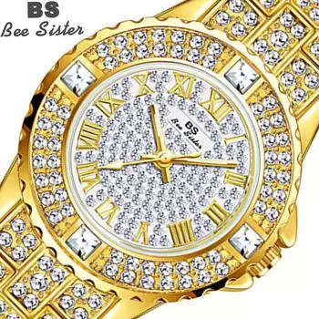 BEE SISTER BS Женские часы с бриллиантами Золотые часы Женские наручные часы Элитный бренд со стразами Женские часы-браслет Женские Relogio Feminino Without box серебряный