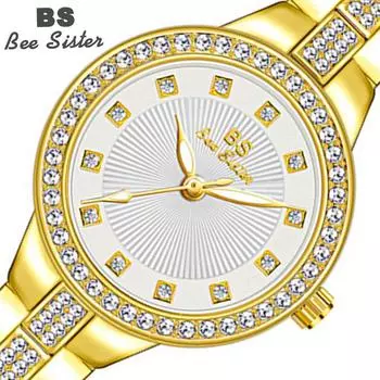 BEE SISTER BS Женские круглые наручные часы с бриллиантами Золотые часы Женские часы с кристаллами и бриллиантами Нержавеющая сталь Серебряные кварцевые часы Кварцевые часы Without box серебряный