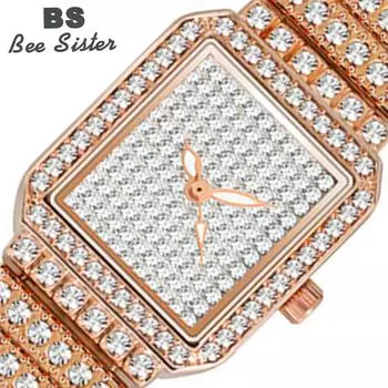 BEE SISTER BS Женские квадратные наручные часы Платье Золотые часы Женские часы с кристаллами Нержавеющая сталь Серебряные кварцевые часы FA0510B Without box серебряный