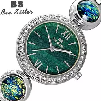 BEE SISTER BS Женские малахитовые маленькие зеленые наручные часы Женские часы с кристаллами и бриллиантами Нержавеющая сталь Серебряные часы Женские кварцевые часы Femme Without box золотой/зелёный