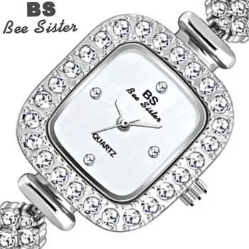 BEE SISTER BS женские наручные часы с цепочкой золотые часы женские часы из нержавеющей стали серебряные часы женские женские кварцевые часы Without box серебряный