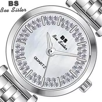 BEE SISTER BS Женские роскошные маленькие наручные часы Платье Золотые часы Женские часы с кристаллами и бриллиантами Нержавеющая сталь Серебряные часы Женские кварцевые часы Femme Without box серебряный