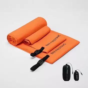 BeeNesting Ультралегкий быстросохнущий комплект полотенец из суперстойкого к запахам спортивного дорожного полотенца с местом для хранения для набора полотенец из микрофибры 2, впитывающий, оранжевый