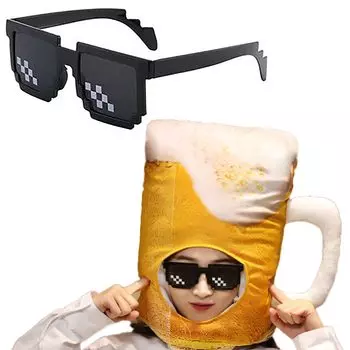 Beer Costume with Funny Halloween New Party Costume Mosaic [IMPACT Online] Glasses, Cosplay, Year s (Beer & Glasses)