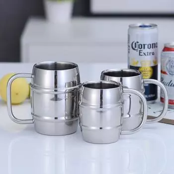Beer Cup 500/450ml Double Stainless Steel Outdoor Camping Western Coffee Cup With Handle Insulated Portable Water Cup Mugs 401-500ml