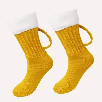 Beer Socks Thick Wool Socks Creative 3D Beer Mug Socks Knitted Foot Cover Floor Socks One Size жёлтый