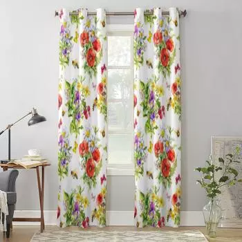 Bees and Butterflies on Grass Meadow Flowers Luxury Window Curtain for Living Room Bedroom Home Decor Kitchen for Window Drapes 135W x 60H(cm) x1