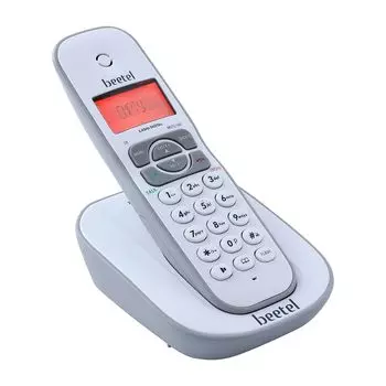 Beetel X73 беспроводной стационарный телефон 2,4 ГГц с дисплеем идентификатора вызывающего абонента, 2-сторонней громкой связью с регулировкой громкости, автоответчиком, серый/белый серый белый
