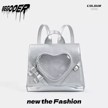 Begooer Original Sweet Cool Love Snack Pain Bag Women Daily Commuter Large Capacity Backpack Niche Baby Bag Silver