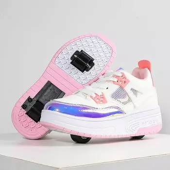 Бегущие туфли Двойные колеса Невидимые студенческие роликовые коньки Летающие туфли Ходьба Мальчики с колесами Детская обувь 28