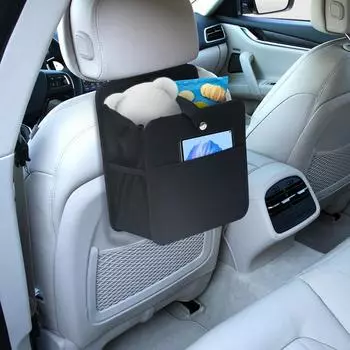 Behind Seat Car Organizer 20L Folding Backseat Tissue Organizer Oxford Car Headrest Garbage Bag With Hard Bottom Plate For Toys чёрный