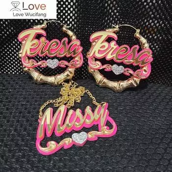 Behoney Fashion Simple Personality Акриловые серьги с именами из бамбука, мультяшные радужные именные ожерелья, ювелирные изделия, рождественский подарок C4