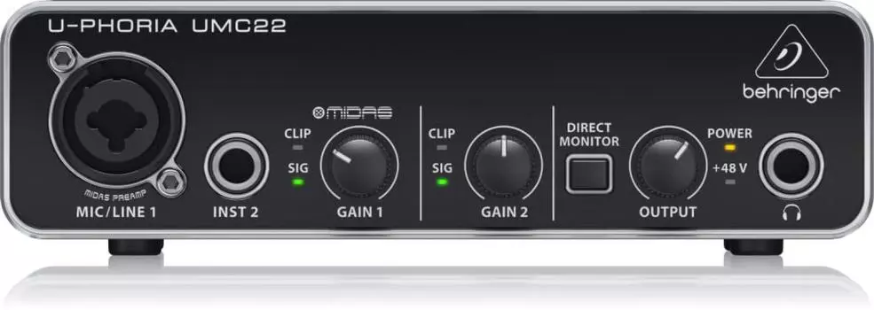 Behringer 2 входа 2 выхода USB аудио интерфейс UMC22 U-PHORIA