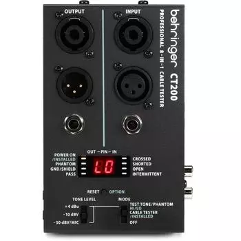Behringer Cable Tester XLRSpeakonStandard PhoneStereo MiniStereo Mini (Несбалансированный)RCAMIDIRJ-45USB-совместимый тестовый тон CT200