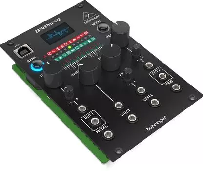 Модульный осциллятор Behringer Eurorack, многопроцессорный OLED-дисплей, совместимость с обновлением через USB, высококачественный звук 96 кГц, 10 звуков синтезатора, 10 перкуссионных/шумовых звуков.