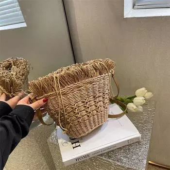 Beibei Shangpin 2024, летняя новая модная тканая сумка из травы в богемном стиле, модная женская сумка на одно плечо с диагональным крестом