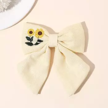 Beige Flower Hair Clip Elegant Sweet Handmade Embroidery Sunflower Floral Hairpin For Girls Children s Headwear Kids Accessories