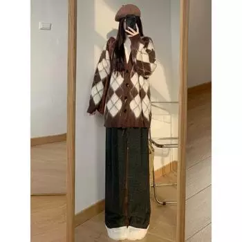 Beige glutinous rice pants women s spring and autumn 2024 new high waist drape straight loose lazy loose wide leg pants S