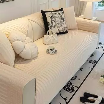 Beige Household Sofa Mat Silicone Anti Slip Particle Jacquard Sofa Covers Soft Durable Modern All-season Universal Towel Cloth 70x70