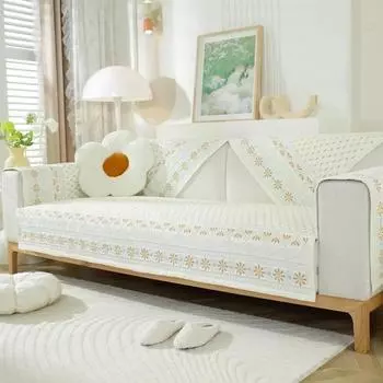 Beige Jacquard Plaid Sofa Cushion Four Seasons Universal Cotton Sofas Covers Anti Slip Backrest Armrest Combination Sofa Towel 90x90cm 1pcs